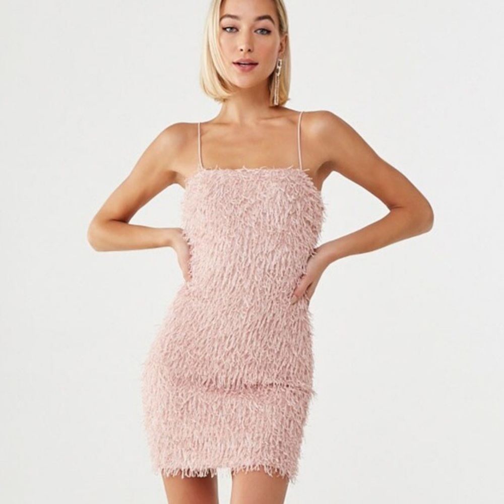 Sparkly pink fringe mini dress